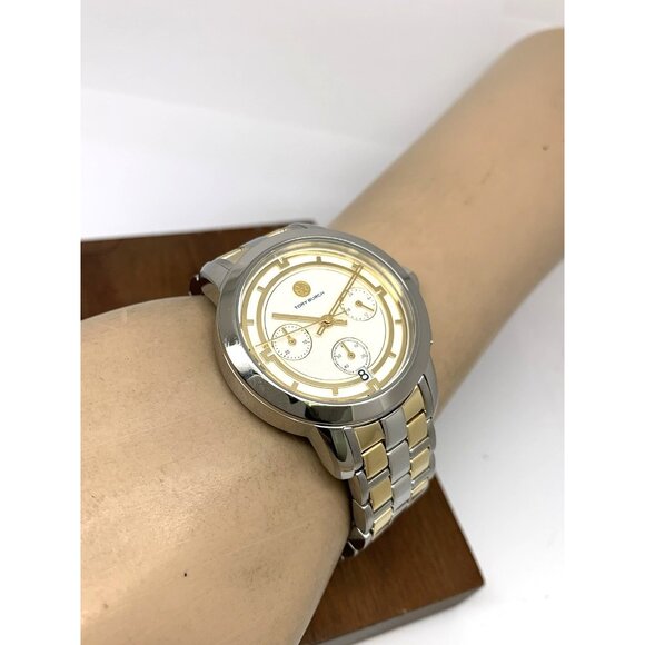 Tory Burch Women's Watch TBW1052 Quartz Chronograph Cream Dial Two Tone Steel - Picture 6 of 14